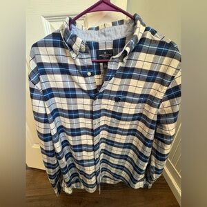 American Eagle Outfitters Men's Casual Blue and White Plaid Shirt
